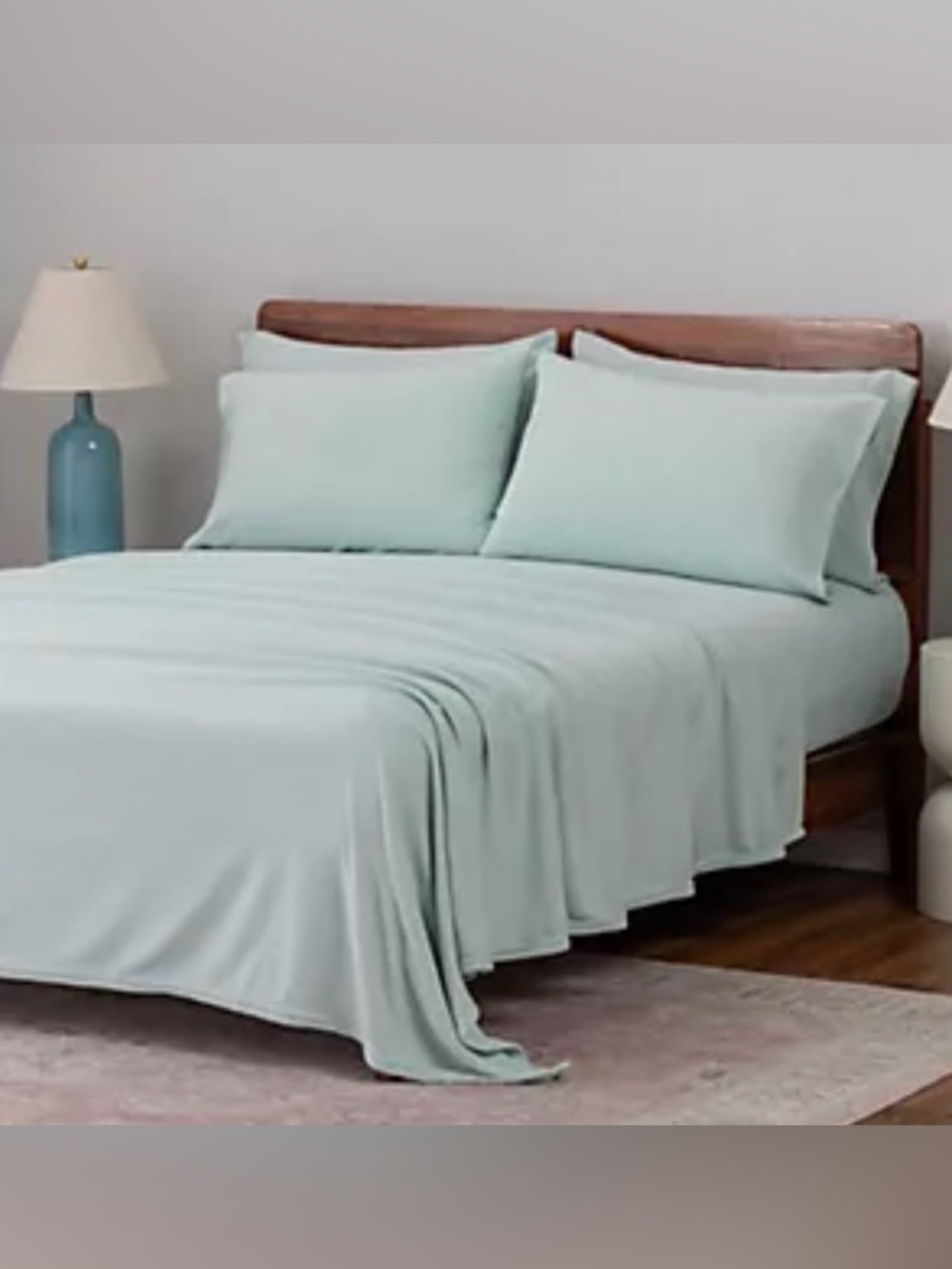 Berkshire Blanket And Home NEW Polarfleece Sheets Set FOUR PILLOWCASES Sea Mist